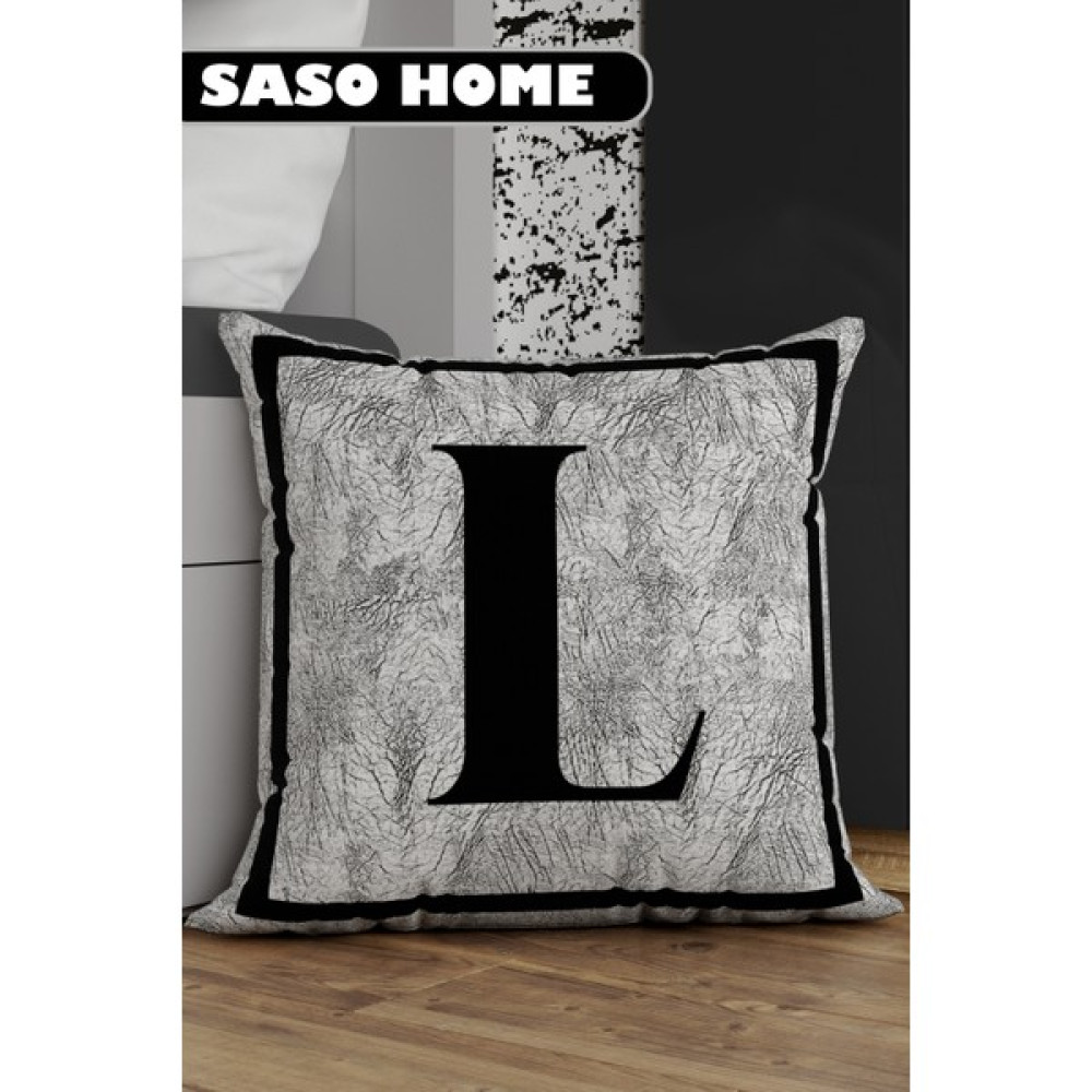 Saso Home Harfli Kırlent Kılıfı L Harfi - Harfli Dekoratif Hediyelik Dijital Baskılı Kırlent - Yastık Kılıfı - 43 x 43 cm - Gri Kırlent / Mobilya Yastığı Fiyatı