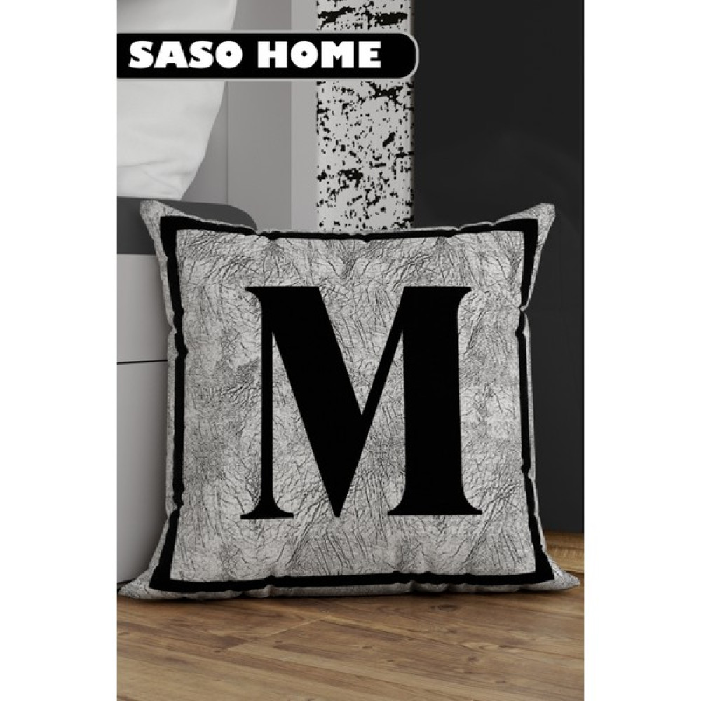 Saso Home Harfli Kırlent Kılıfı M Harfi - Harfli Dekoratif Hediyelik Dijital Baskılı Kırlent - Yastık Kılıfı - 43 x 43 cm - Gri Kırlent / Mobilya Yastığı Fiyatı