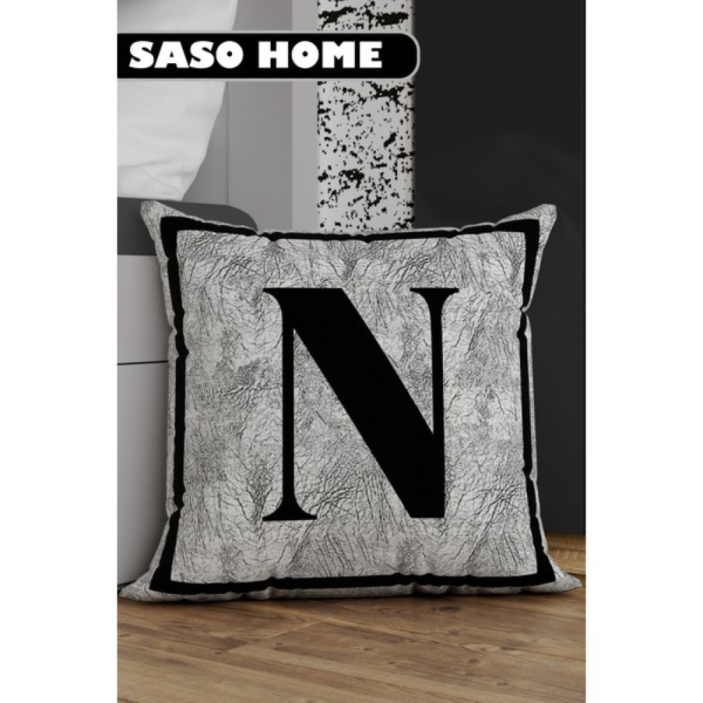 Saso Home Harfli Kırlent Kılıfı N Harfi - Harfli Dekoratif Hediyelik Dijital Baskılı Kırlent - Yastık Kılıfı - 43 x 43 cm - Gri Kırlent / Mobilya Yastığı Fiyatı