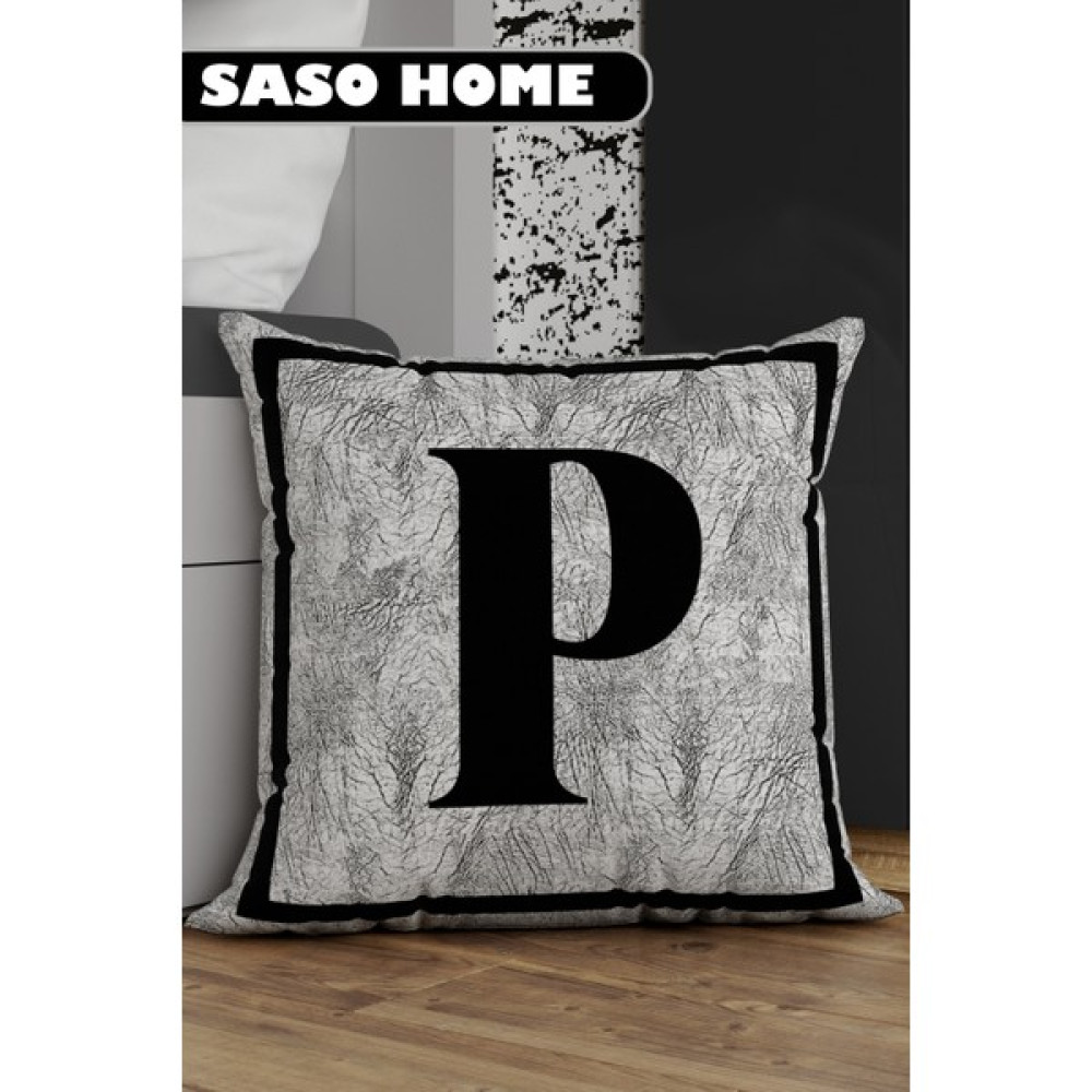 Saso Home Harfli Kırlent Kılıfı P Harfi - Harfli Dekoratif Hediyelik Dijital Baskılı Kırlent - Yastık Kılıfı - 43 x 43 cm - Gri Kırlent / Mobilya Yastığı Fiyatı