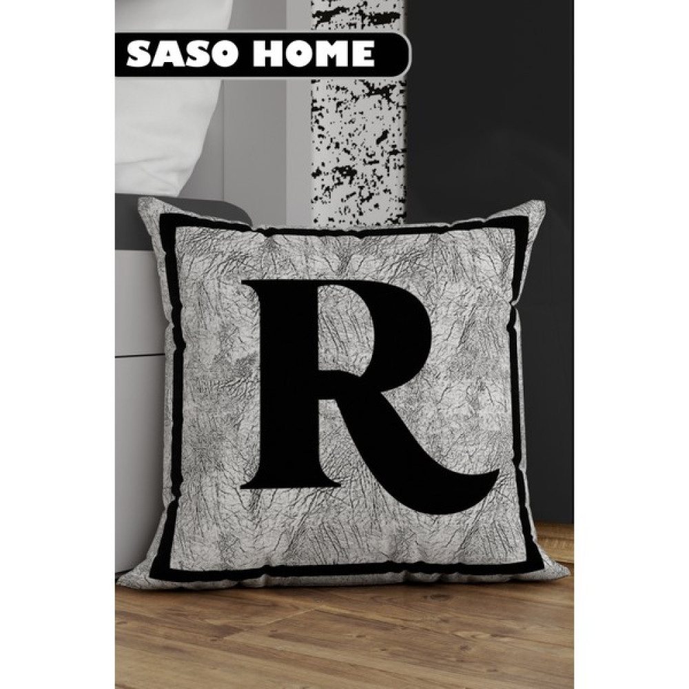 Saso Home Harfli Kırlent Kılıfı R Harfi - Harfli Dekoratif Hediyelik Dijital Baskılı Kırlent - Yastık Kılıfı - 43 x 43 cm - Gri Kırlent / Mobilya Yastığı Fiyatı