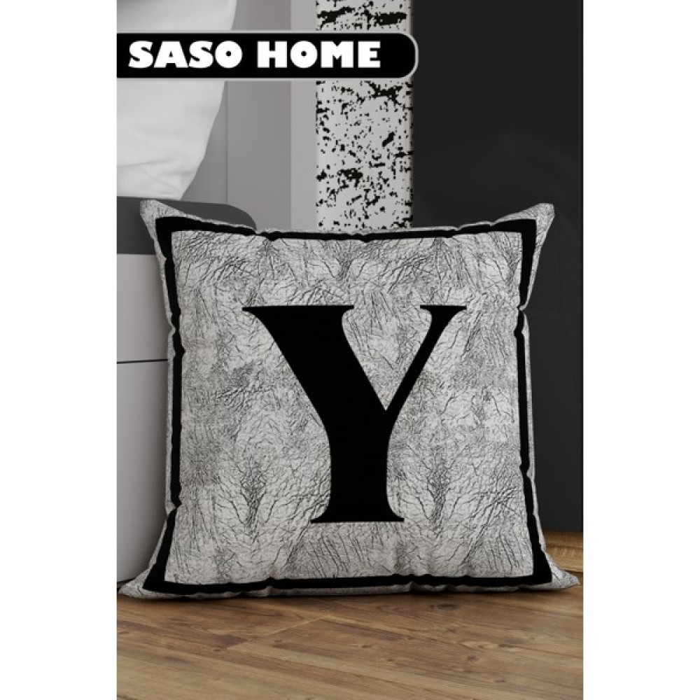 Saso Home Harfli Kırlent Kılıfı Y Harfi - Harfli Dekoratif Hediyelik Dijital Baskılı Kırlent - Yastık Kılıfı - 43 x 43 cm - Gri Kırlent / Mobilya Yastığı Fiyatı
