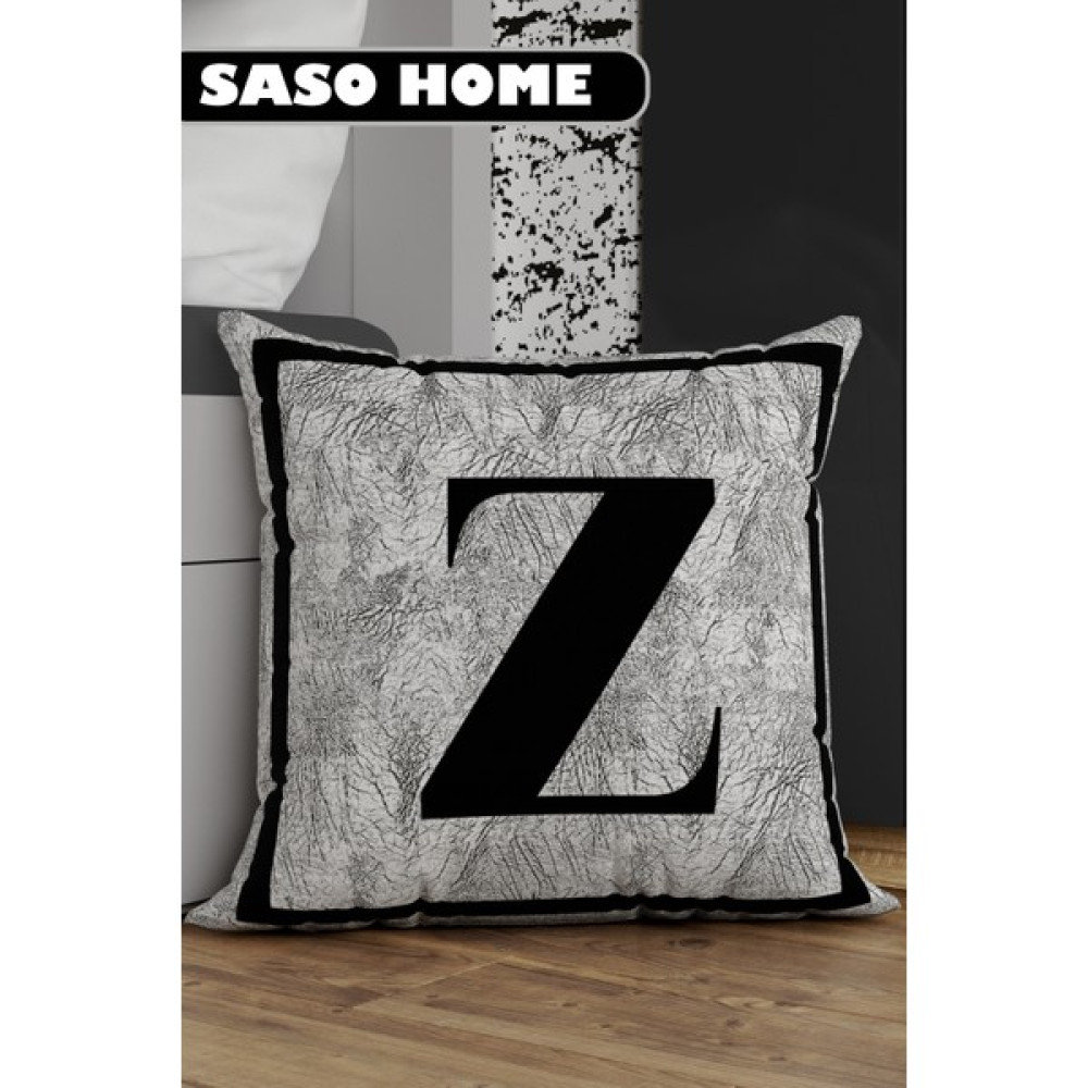 Saso Home Harfli Kırlent Kılıfı Z Harfi - Harfli Dekoratif Hediyelik Dijital Baskılı Kırlent - Yastık Kılıfı - 43 x 43 cm - Gri Kırlent / Mobilya Yastığı Fiyatı