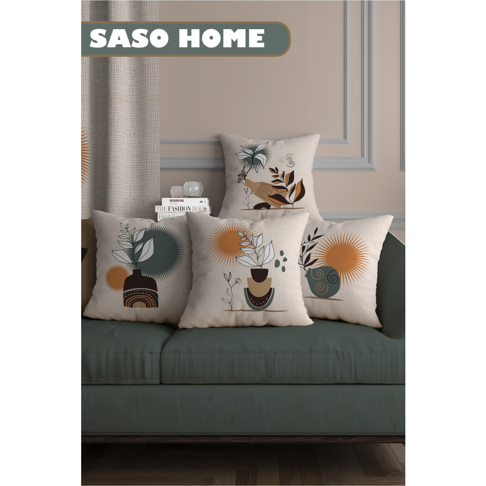 SasoHome Drought And Wildflowers Desenli 4 Lü Dijital Baskılı Hediyelik Kaliteli Yastık - Kırlent Kılıfı 43 x 43 Beden Yatak Odası Tekstili Fiyatı