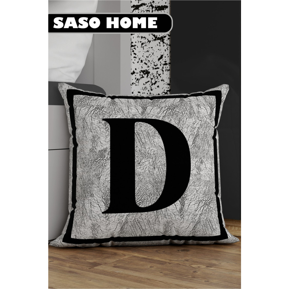 SasoHome Gri Harfli Kırlent Yastık Kılıfı - D Harfi - Gri Zemin Dekoratif Hediyelik Kırlent Kılıfı 43 x 43 Beden Yatak Odası Tekstili Fiyatı