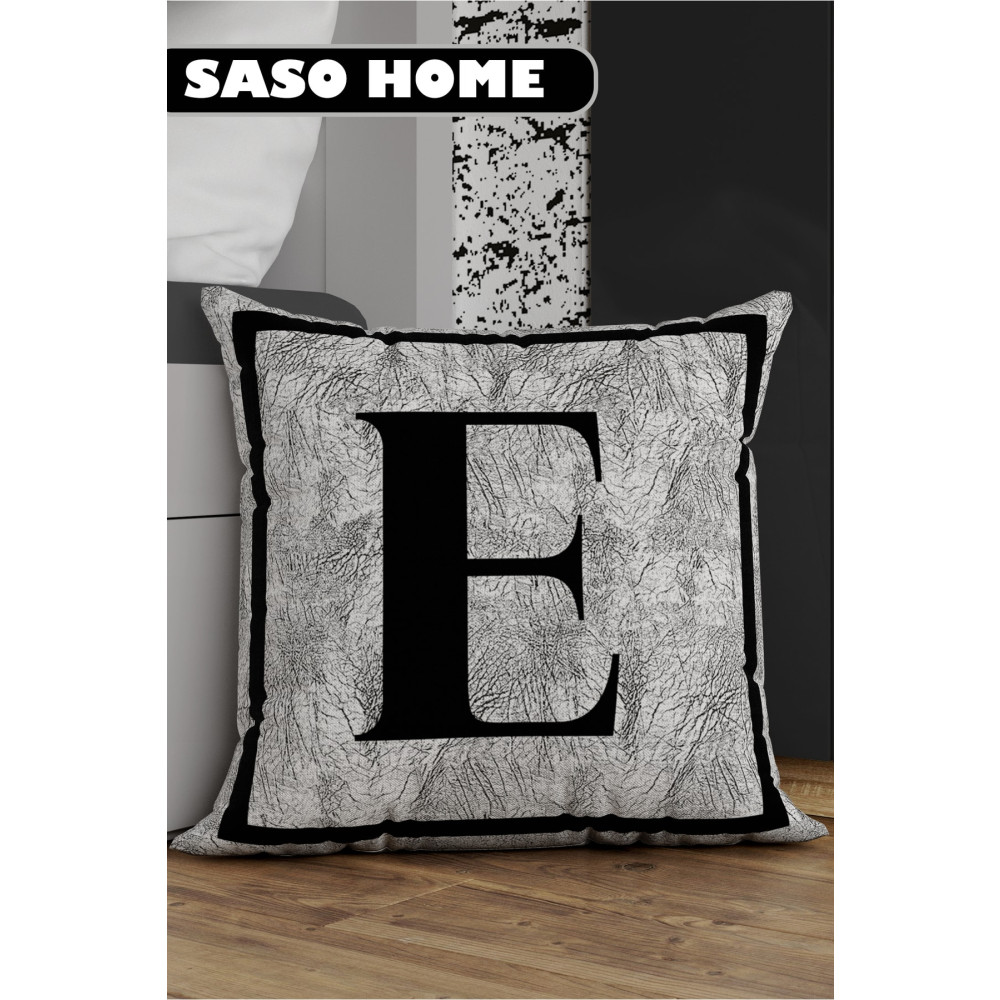 SasoHome GRİ Harfli Kırlent Yastık Kılıfı - E Harfi - GRİ Zemin Dekoratif Hediyelik Kırlent Kılıfı 43 x 43 Beden Yatak Odası Tekstili Fiyatı