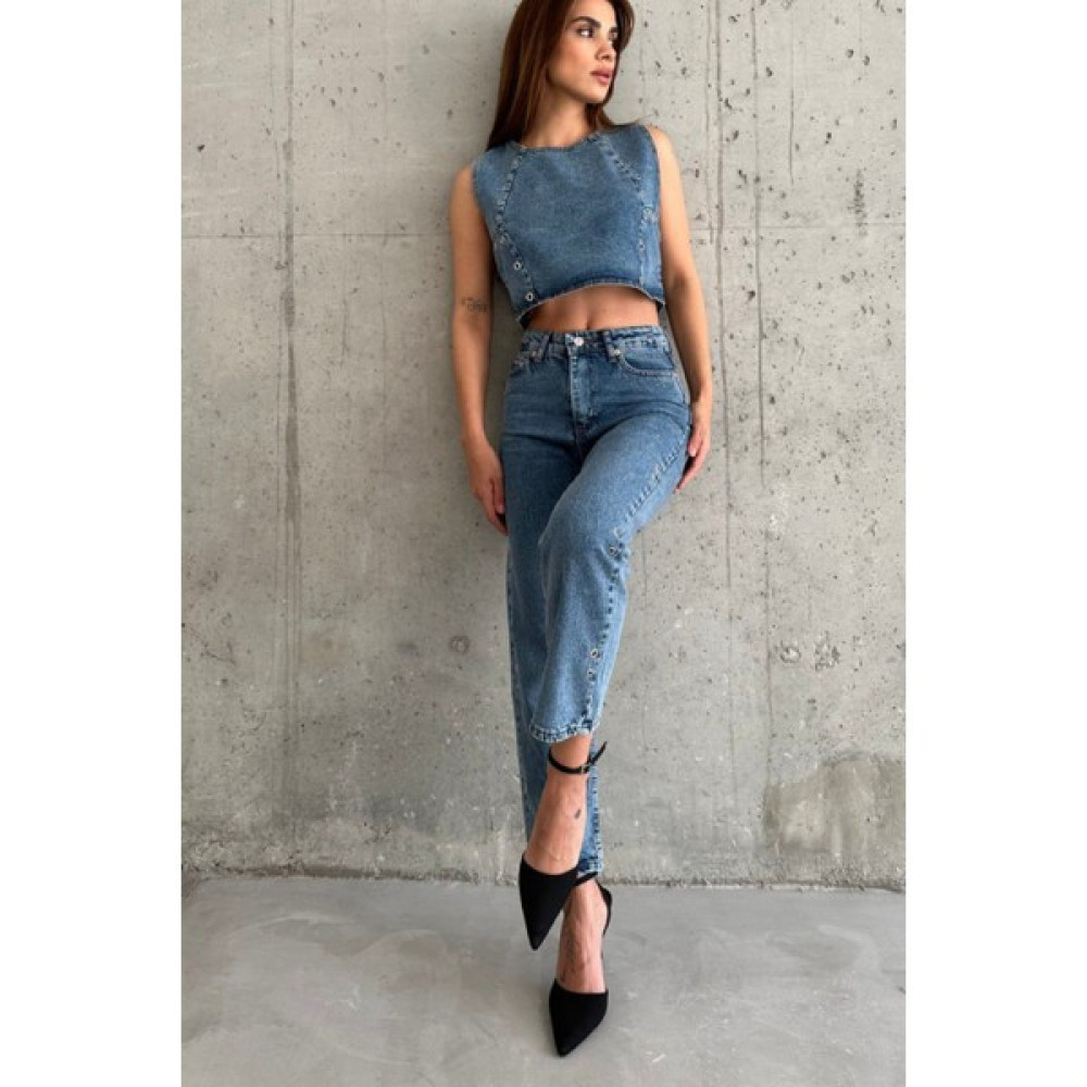 Sassys Mode Kadın Kot Crop Bluz ve Pantolon Takım Bayan Jeans / Kot Pantolon Fiyatı