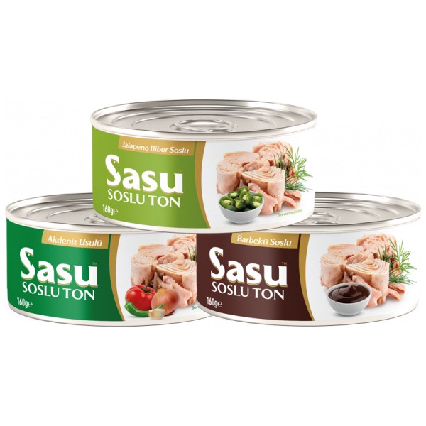 Sasu "Sasu Barbekü Soslu Ton 160 gr + Sasu Jalapeno Biberi Soslu Ton 160 gr + Sasu Akdeniz Usulü Ton 160 gr " - 480 gr Konserve Fiyatı