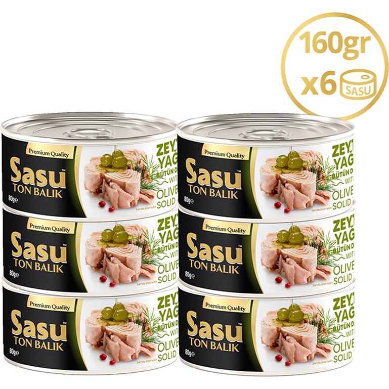 Sasu Zeytinyağlı Ton Balığı 6X160G Bütün Dilim - 160 gr Konserve Fiyatı