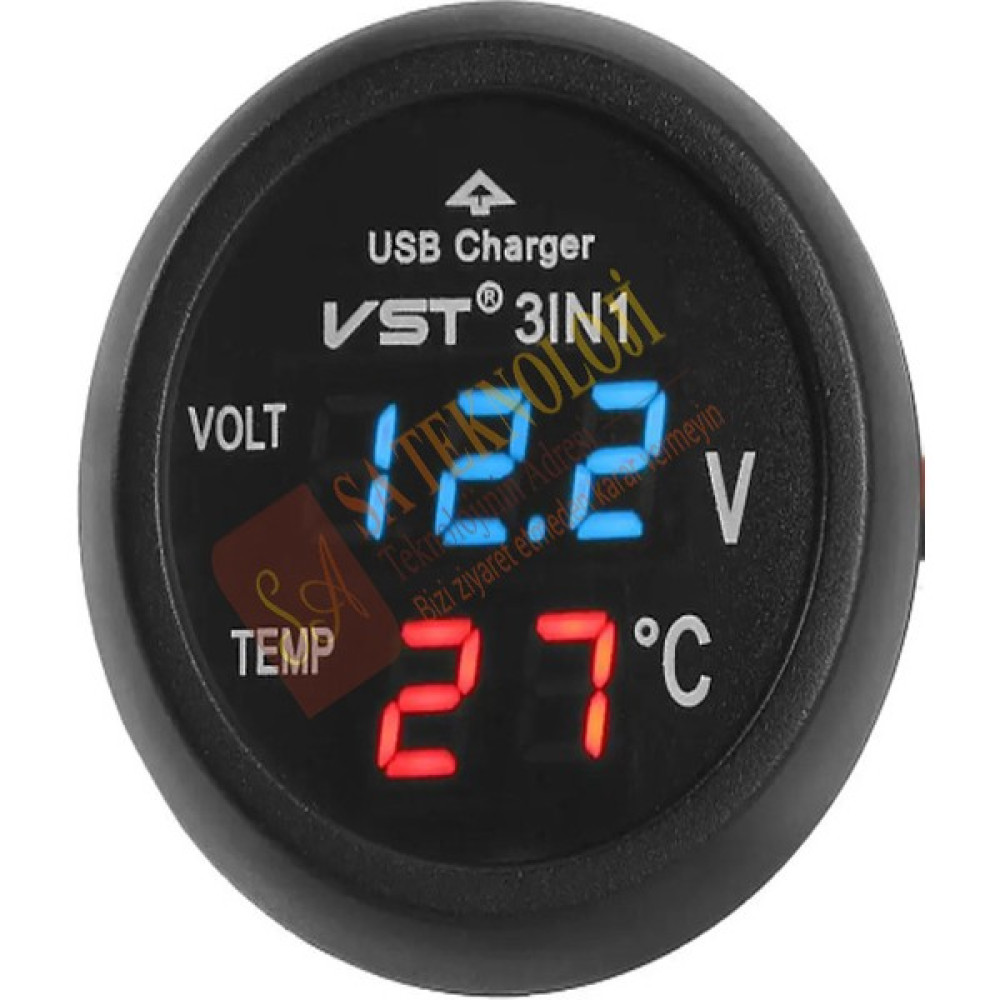 Sateknoloji Araç Voltmetre Termometre USB 3in1(Mavi Kırmızı) Diğer Test ve Ölçüm Cihazları Fiyatı