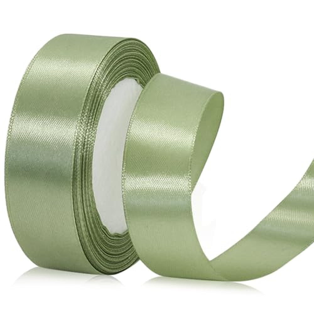 Satin Ribbon 1 inch Sage Green Ribbon 25 Yards Silk Dusty Sage Ribbons for Easter Crafts for Gift Wrapping Bows Floral Bouquet Cake Wedding Invitation Card Party Decor