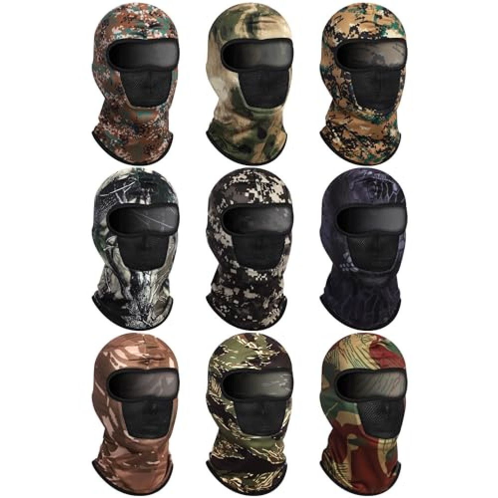 SATINIOR 9 Pieces Balaclava Ski Mask Camo Face Mask Breathable Sun Dust Protection Full Face Cover for Outdoor Activities(Novel Camouflage)