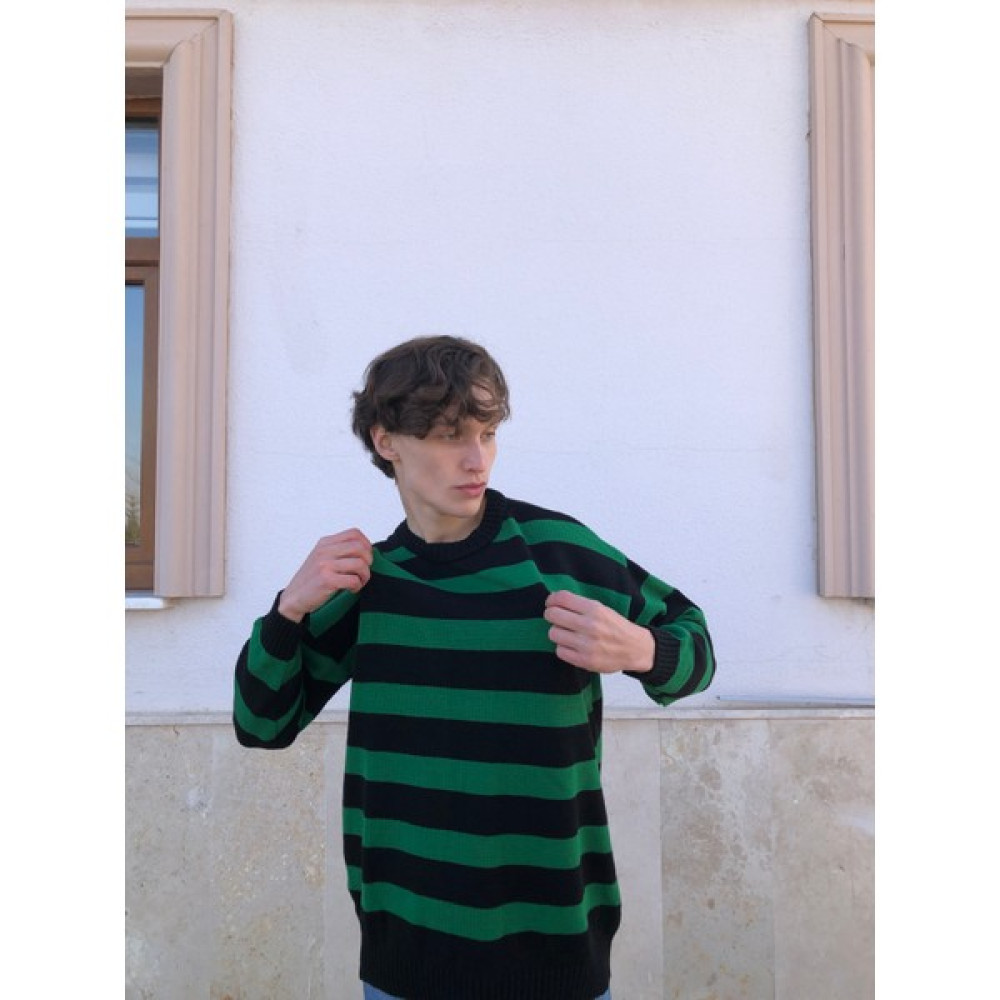 Saturn Clothing Çizgili Kazak, Triko Kazak, Erkek Kazağı, Oversize Kazak, Yeşil Siyan Çizgili Kazak Erkek Kazak & Süveter & Triko Fiyatı