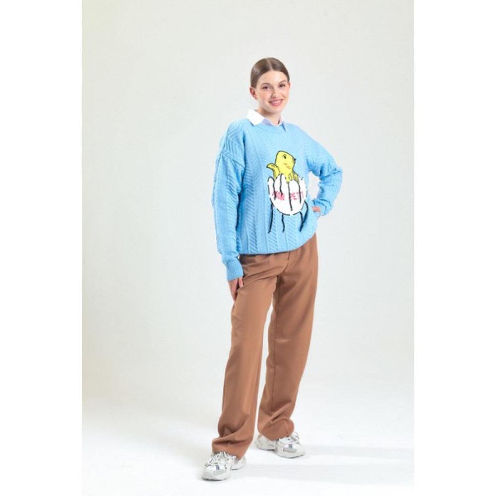 Saturn Clothing Harry Styles Mavi Civciv Nakışlı Kazak, Kadın Kazağı, Unisex Kazak, Triko Kazak Bayan Kazak & Süveter & Triko Fiyatı