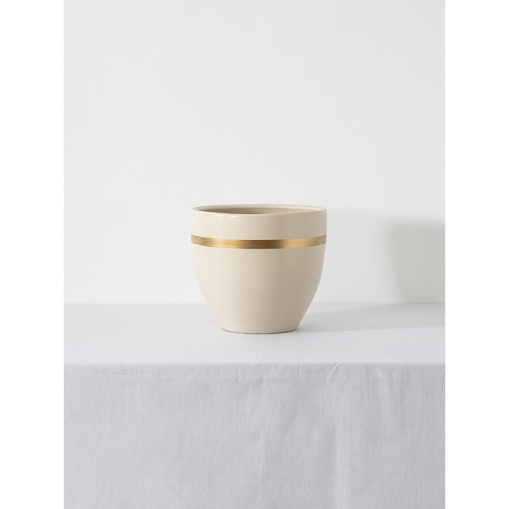 Satürn Seramik Modern El Yapımı Özel Tasarım Ekru Seramik Saksı 25X25X22 cm - Renkli Saksı ve Aksesuarları Fiyatı