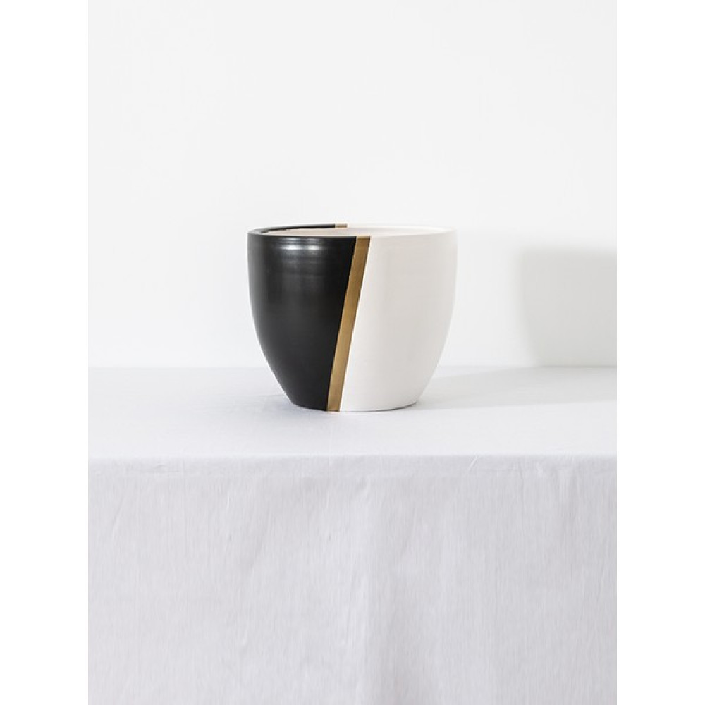 Satürn Seramik Modern El Yapımı Özel Tasarım Yaldız Detaylı Seramik Saksı 25X25X22 cm - Renkli Saksı ve Aksesuarları Fiyatı