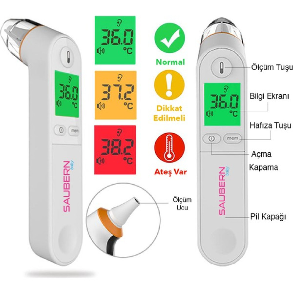 Saubern BNT9601 Kulaktan Ateş Ölçer - Dijital Termometre - Işıklı Ekran Ateş Ölçer Fiyatı