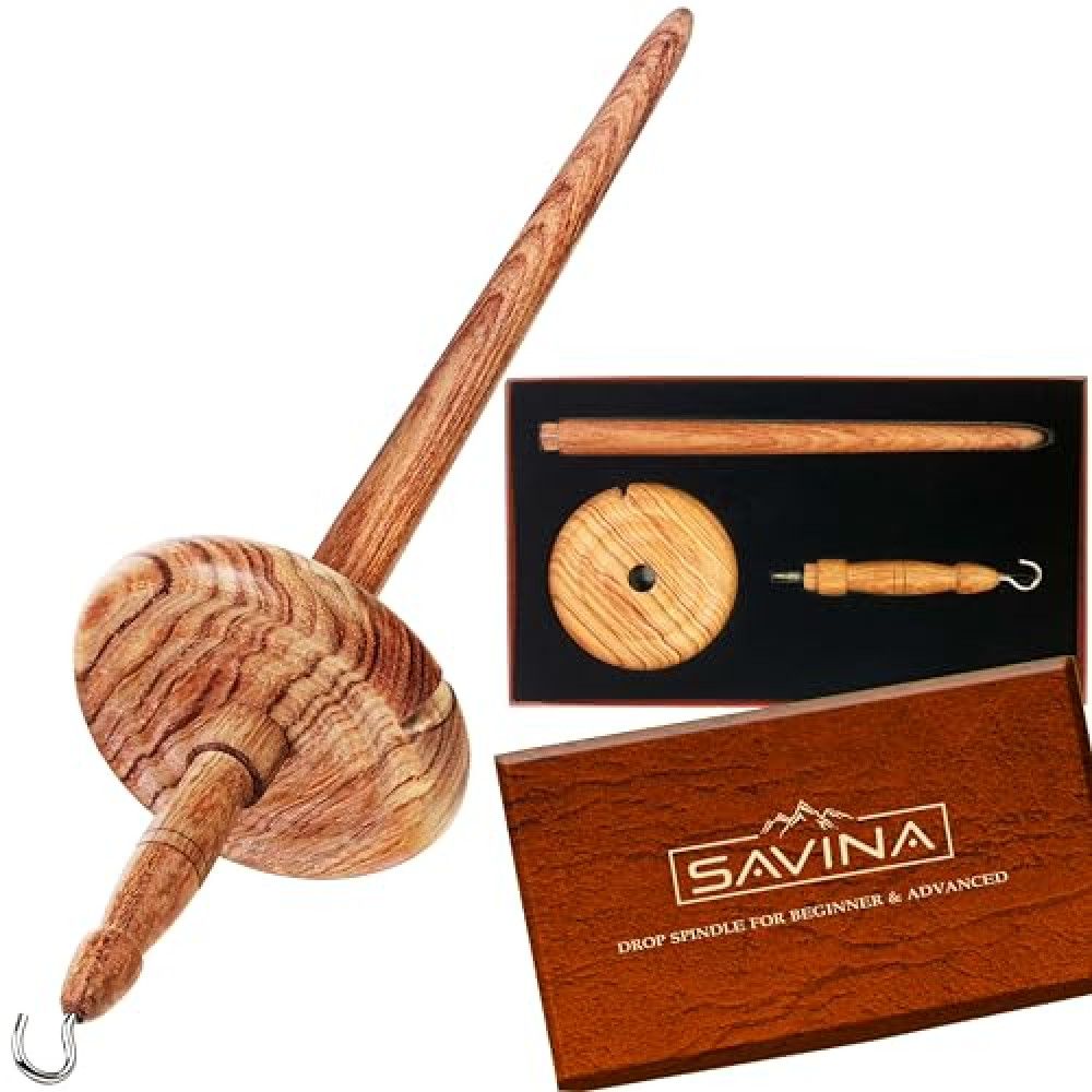 Savina Wooden Hardwood Drop Spindle Top Whorl Yarn Spinner Wheel for Beginners & Advanced,Hand Spinning, Spin Roving into Yarn - Ideal for Yarn Making and Sewing Projects