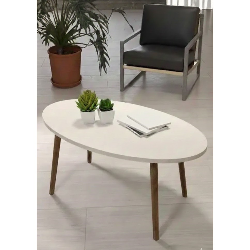 Savita Home Ahşap Orta Sehpa Elips - 90X50X42 cm - Krem Orta Sehpa Fiyatı