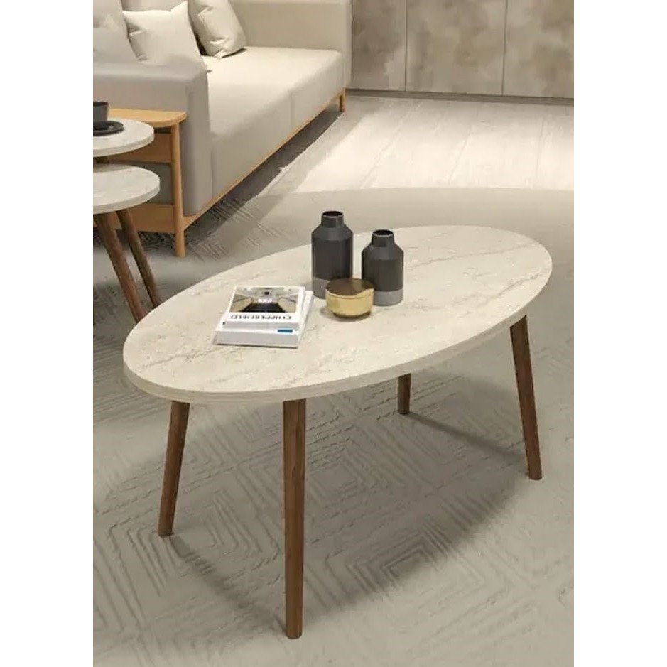 Savita Home Ahşap Orta Sehpa Elips - 90X50X42 cm - Traverten Orta Sehpa Fiyatı