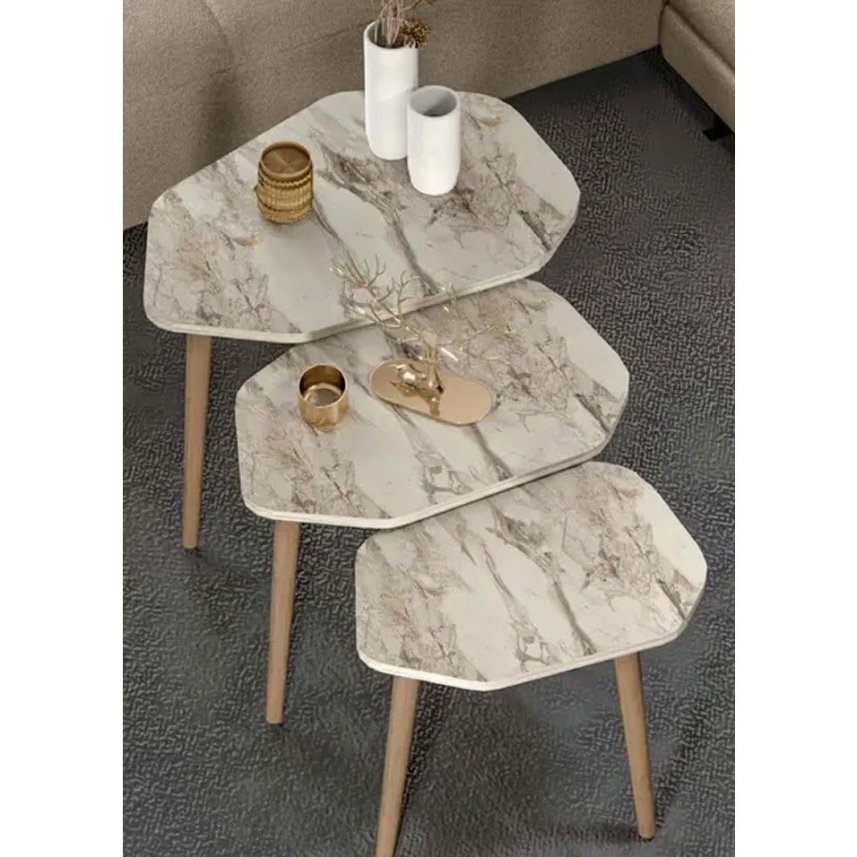 Savita Home Trio 3'lü Ahşap Zigon Sehpa - 51 cm - Efes Yan Sehpa Fiyatı