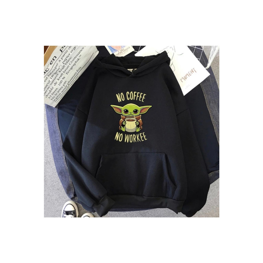 SAVO GİYİM Siyah No Coffee No Workee Baskılı Kadın Erkek Oversize Kapşonlu Sweatshirt M Beden Bayan Sweatshirt Fiyatı