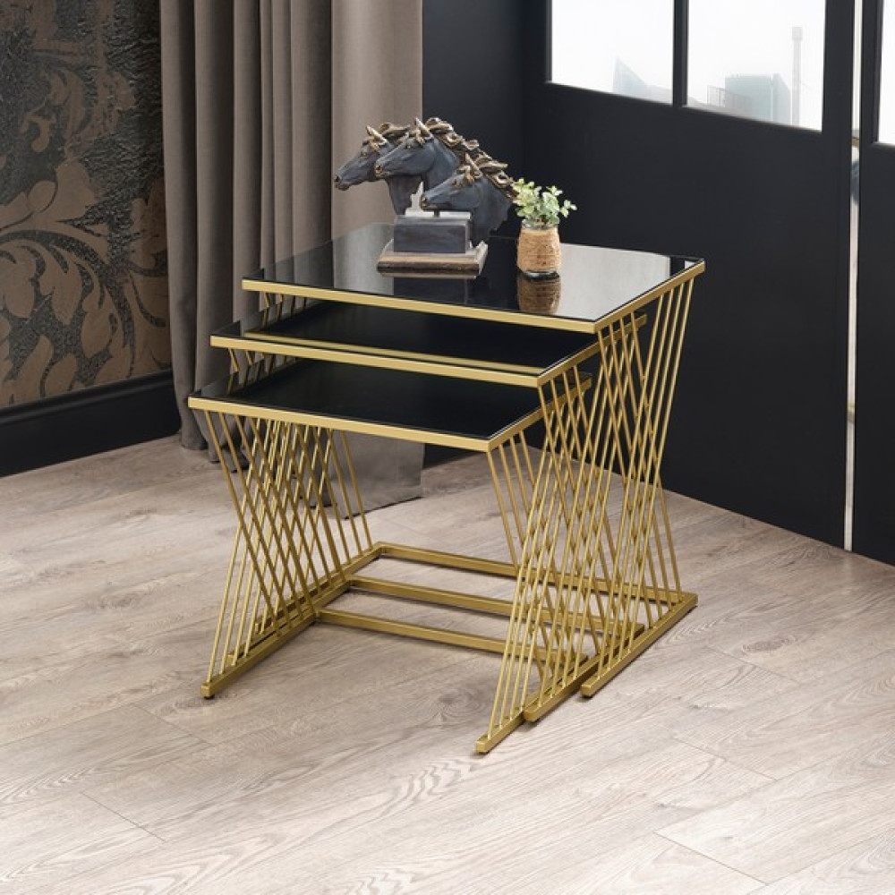 Sawoli Home Diamond Gold Metal Ayak Füme Aynalı Zigon Sehpa Zigon Sehpa Fiyatı