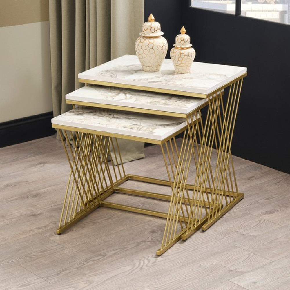 Sawoli Home Diamond Gold Metal Ayak Mermer Desen Zigon Sehpa Zigon Sehpa Fiyatı