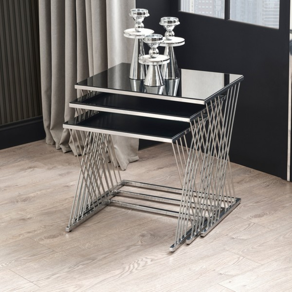 Sawoli Home Diamond Gümüş Metal Ayak Füme Ayna Zigon Sehpa Zigon Sehpa Fiyatı