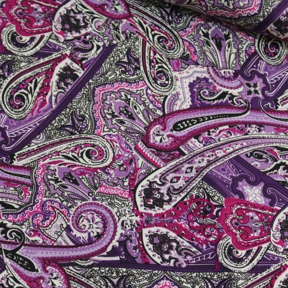 Saygılı Pembe Mor Şal Desen Çift En Viskon Kumaş - 150 cm - 1 m Kumaşlar Fiyatı