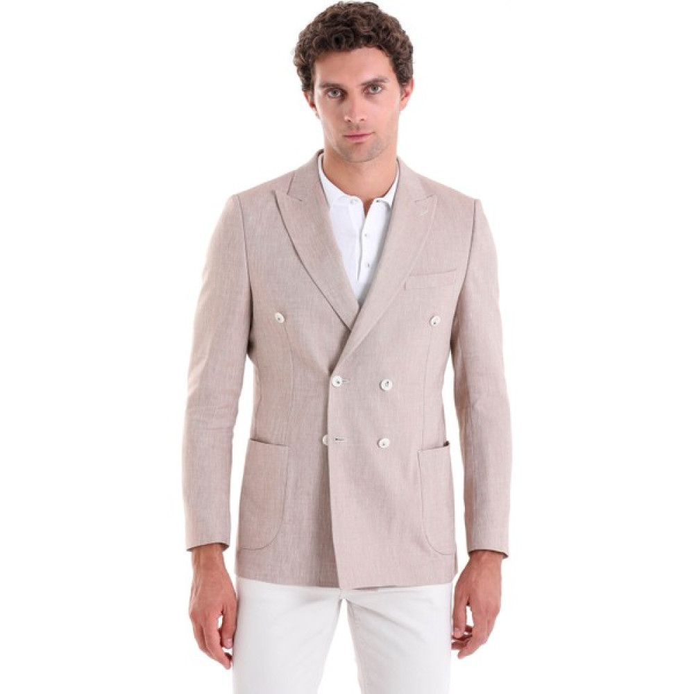 Saykı Brick Slim Fit Kruvaze Düz Basic Keten Ceket Erkek Ceket Fiyatı