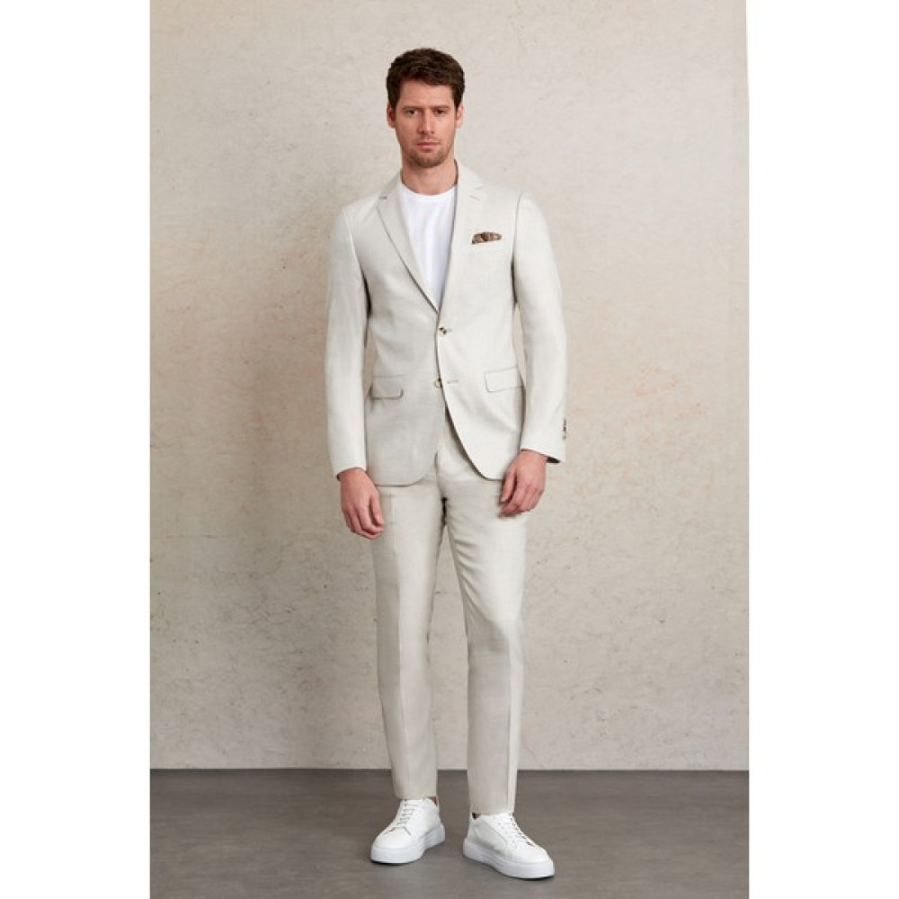 Saykı Düz Slim Fit Mono Yaka Casual Keten Takım Elbise Erkek Takım Elbise Fiyatı
