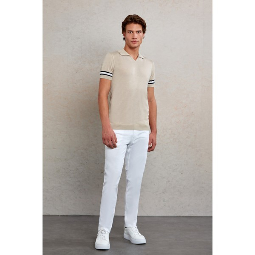 Saykı Keten Slim Fit Çizgili Polo Yaka Triko Tişört Erkek T-shirt Fiyatı