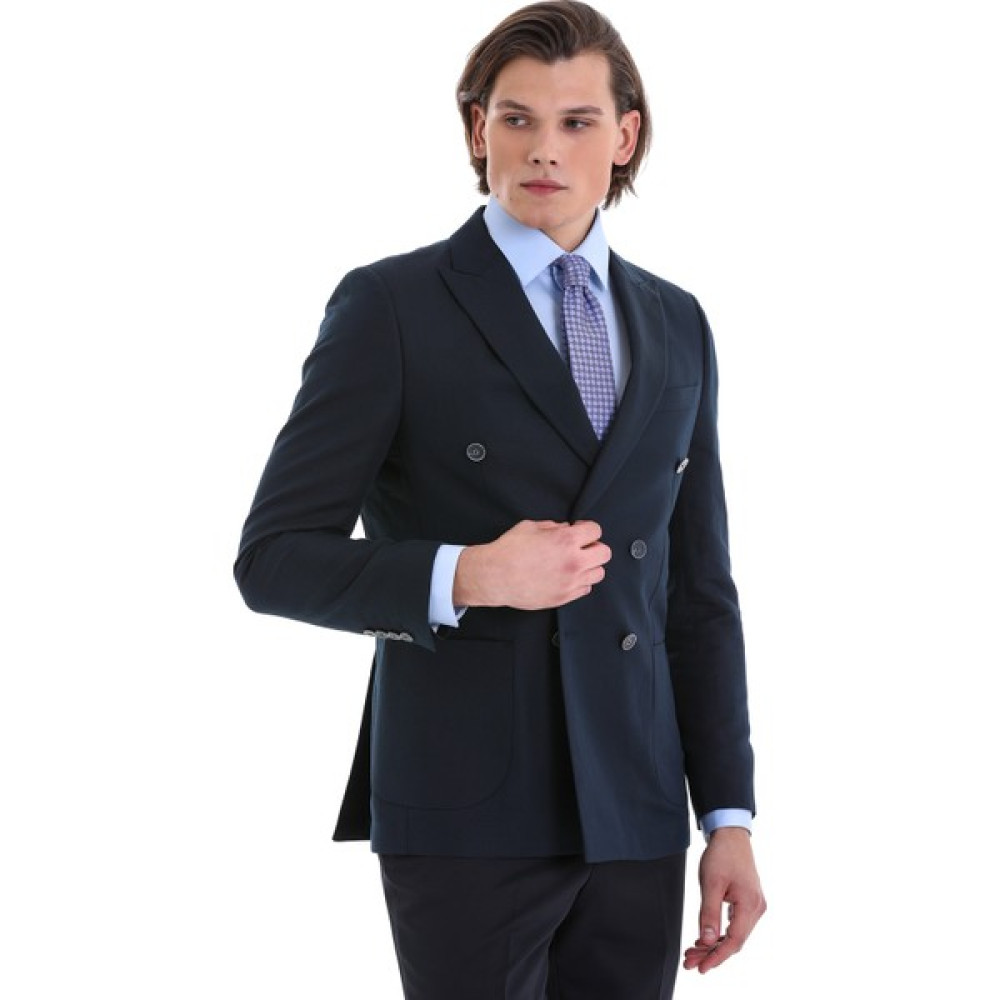 Saykı Lacivert Slim Fit Düz Sivri Yaka Kruvaze Klasik Ceket Erkek Ceket Fiyatı