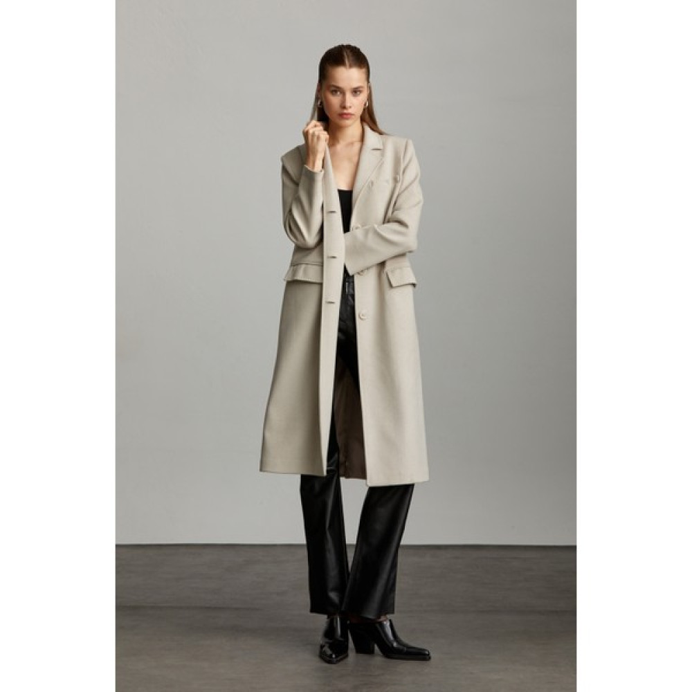 Saykı Woman Vizon Slim Fit Desenli Mono Yaka Basic Isabella Manto Kadın Kaban Fiyatı