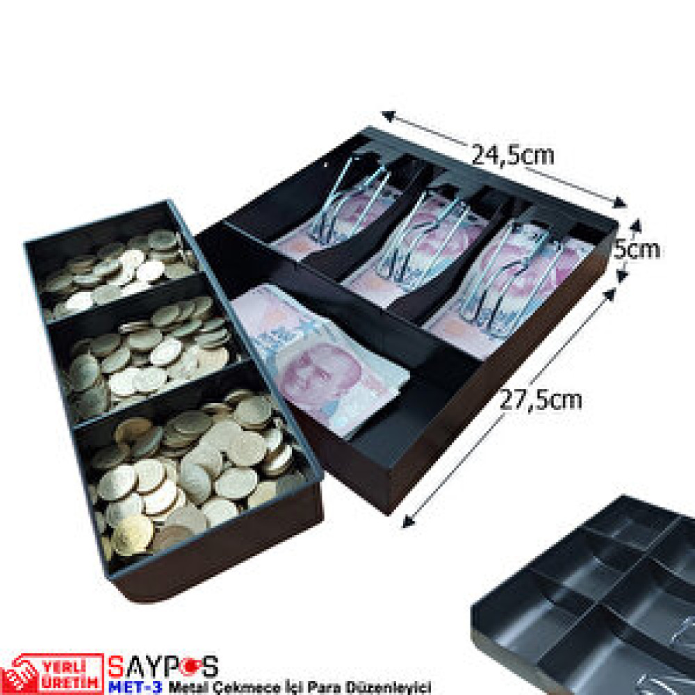 Saypos 7 Gözlü Gizli Evrak Hazneli Full Rampalı 3 Banknotlu Metal Para Çekmecesi İçi 24,5x27,5x5cm Para Sayma Makinesi Fiyatı