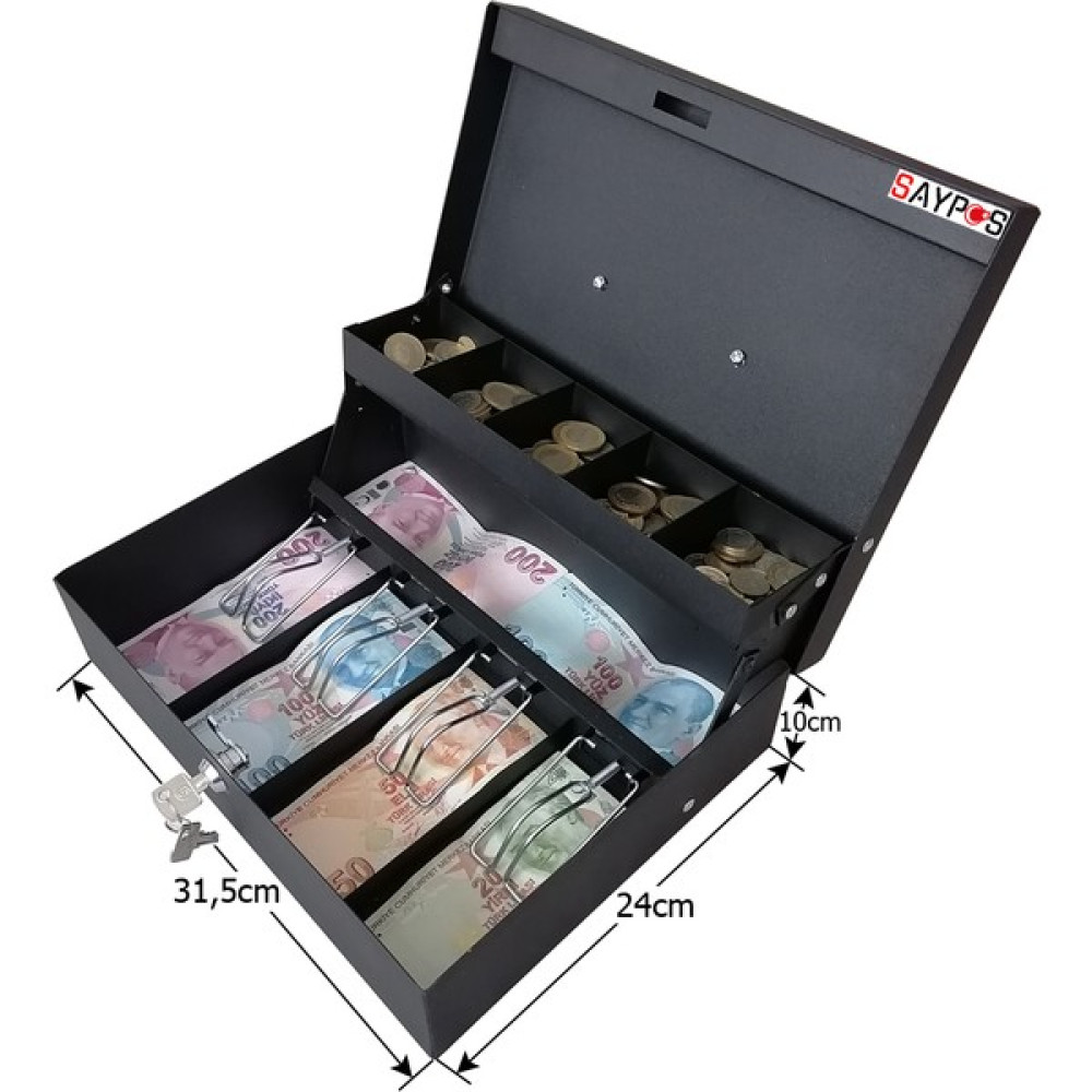 Saypos Büyük Boy Metal Para Kasası 4 Banknot 5 Bozuk Para Bölmeli Taşıma Kulplu 31,5X24X10CM Yazarkasa Fiyatı