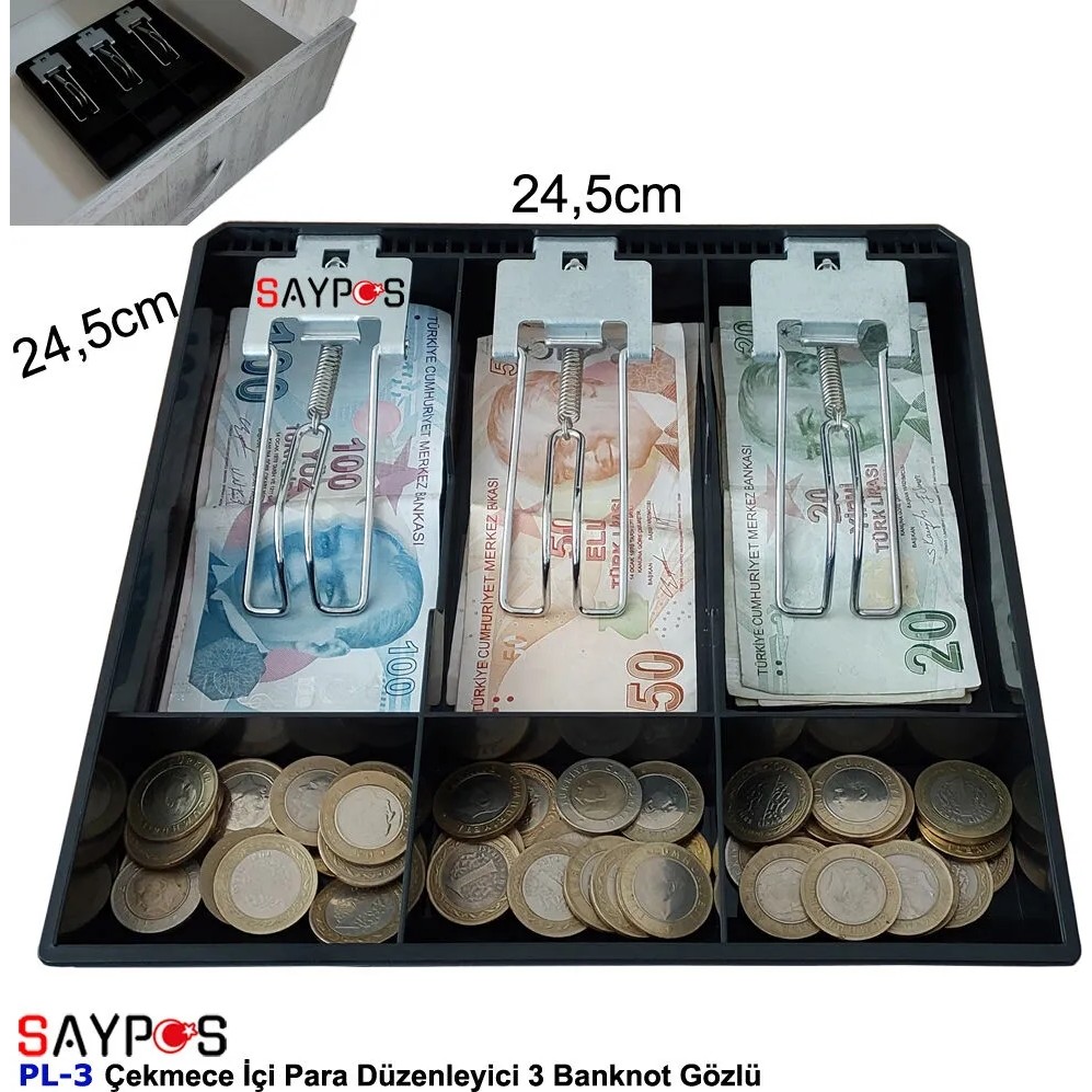 Saypos Metal Mandallı Çekmece Içi Para Düzenleyici 3 Banknot Bölmeli Para Çekmecesi Içi 24,5x24,5x3,5cm SSD / Solid State Drive Fiyatı