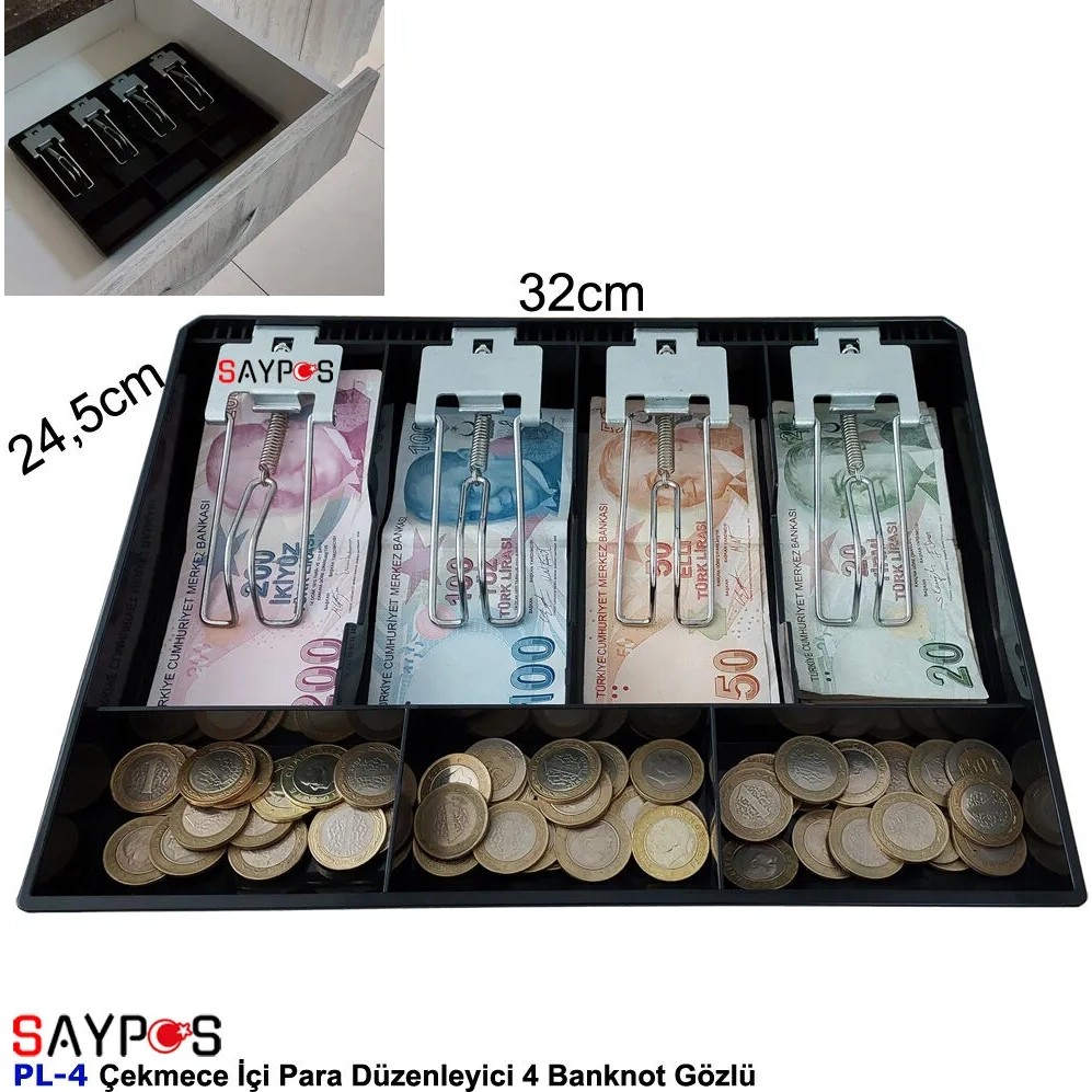 Saypos Metal Mandallı Çekmece Içi Para Düzenleyici 4 Banknot Bölmeli Para Çekmecesi Içi 32x24,5x3,5cm SSD / Solid State Drive Fiyatı