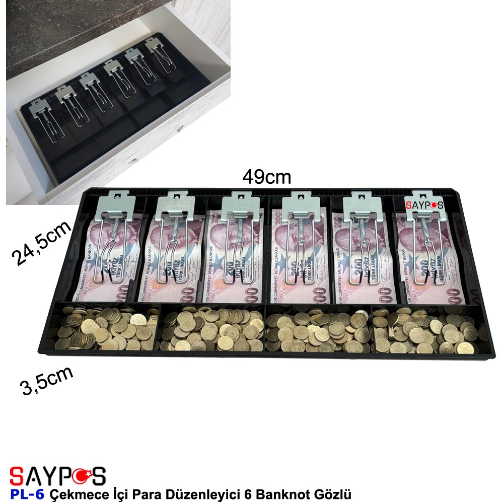 Saypos Metal Mandallı Çekmece Içi Para Düzenleyici 6 Banknot Bölmeli Para Çekmecesi Içi 49X24,5X3,5CM SSD / Solid State Drive Fiyatı