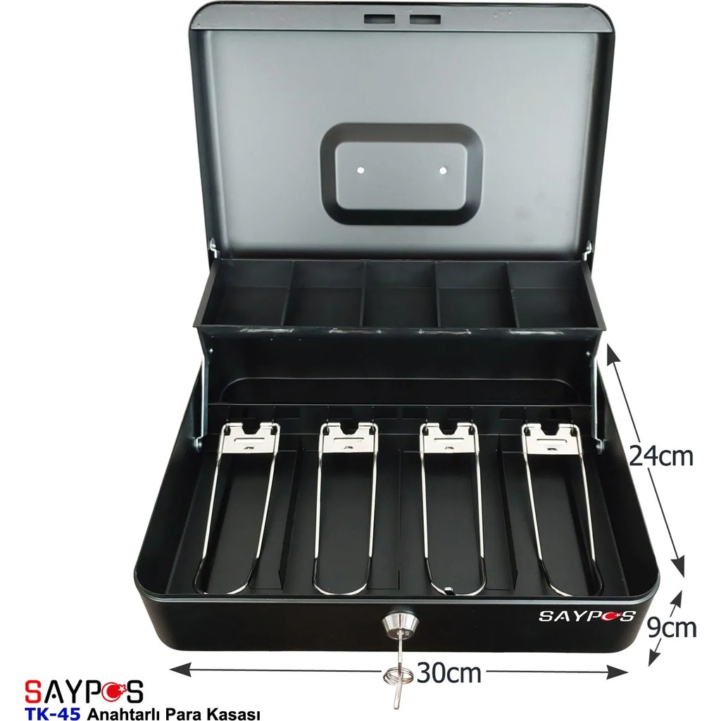 Saypos Metal Para Kasası Taşıma Kulplu 4 Banknot 5 Madeni Para Bölmeli Üstten Açılır Para Kutusu 30x24x9cm SSD / Solid State Drive Fiyatı