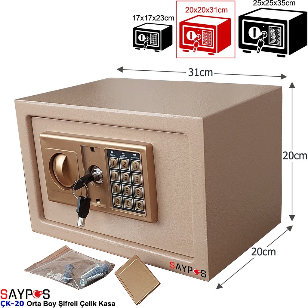 Saypos Şık Tasarımlı 20cm'lik Şifreli Çelik Kasa, Elektronik Tuşlu Değerli Eşya Para Kasası 31x20x20cm SSD / Solid State Drive Fiyatı