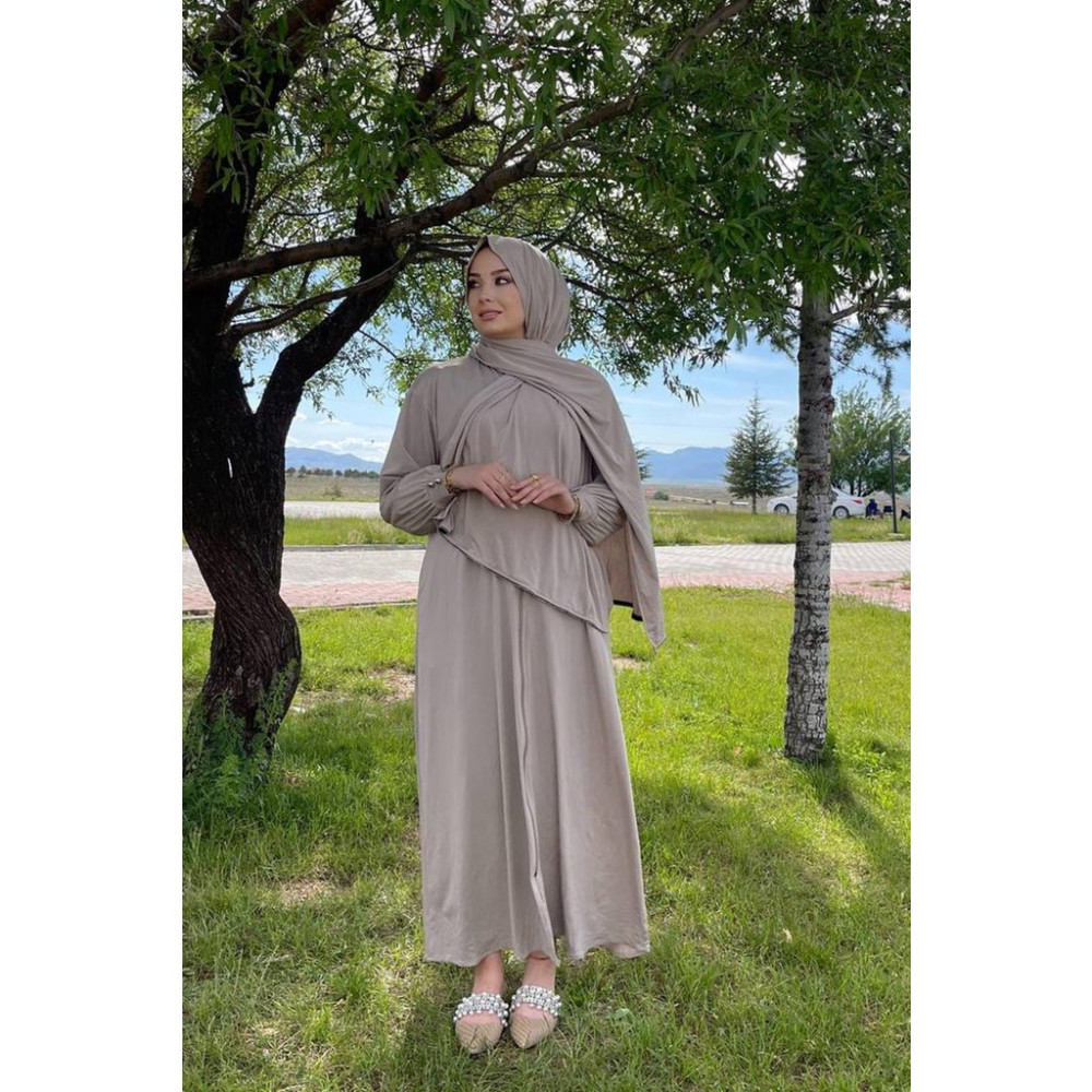 Sayra Shawl Kadın Bej Şallı Ferace SYR006 Ferace Fiyatı