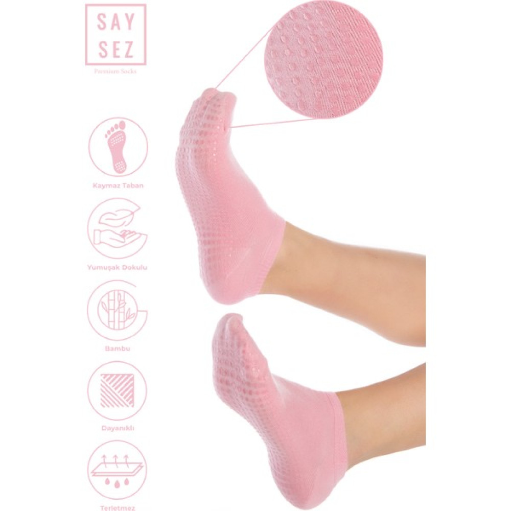 Saysez Bambu Kadın Kaydırmaz Taban Beyaz Silikon Baskı Pilates Yoga Fitness Dans Aktivite Patik Çorabı Çorap (Outdoor) Fiyatı