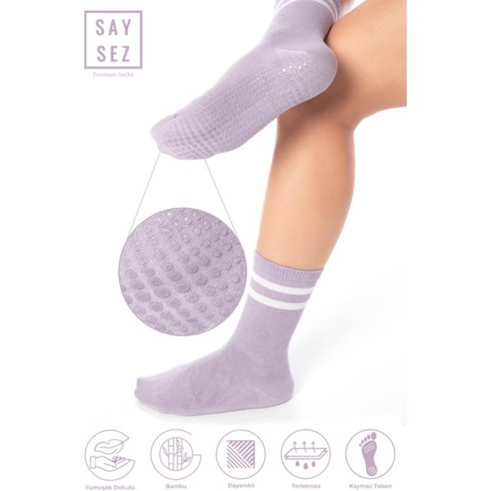 Saysez Bambu Kadın Kaydırmaz Taban Silikon Baskı Pilates Yoga Fitness Dans Aktivite Tenis Çorabı Çorap (Outdoor) Fiyatı