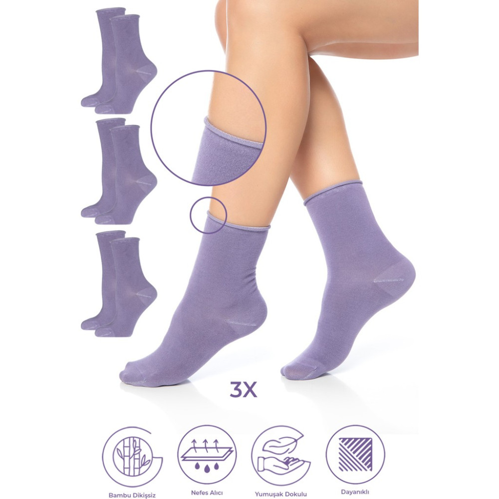 Saysez Bambu Kadın Lastiksiz Soket Dikişsiz Premium Çorap 3'lü Paket / Iz Bırakmaz / Sıkmayan Çorap Soket Çorap Fiyatı