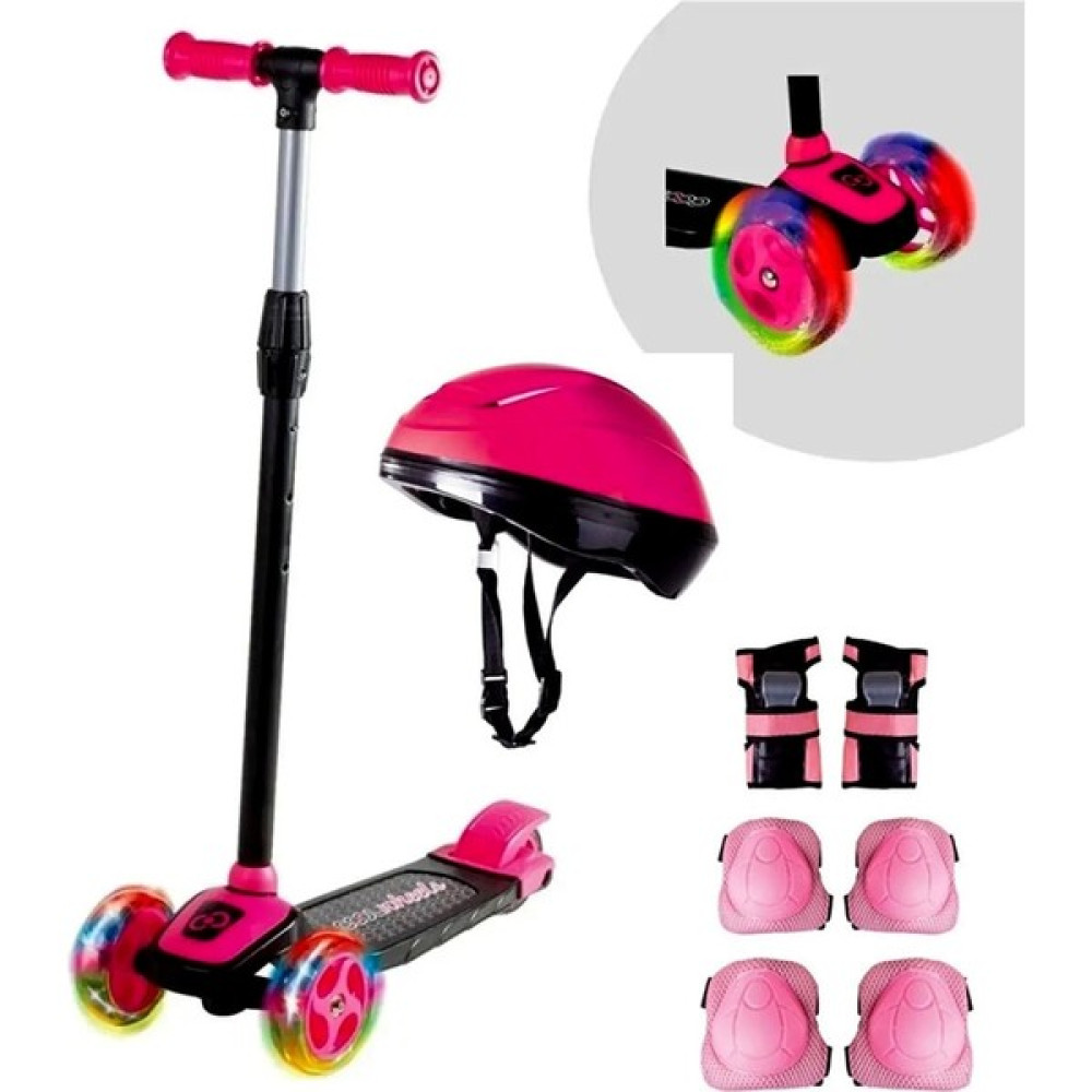 Saze Kalite Fırsat Pembe 3 Teker Işıklı Twist Scooter + Kask Dızlık Dırseklık Koruyucu Açık Hava, Deniz ve Spor Oyuncakları Fiyatı