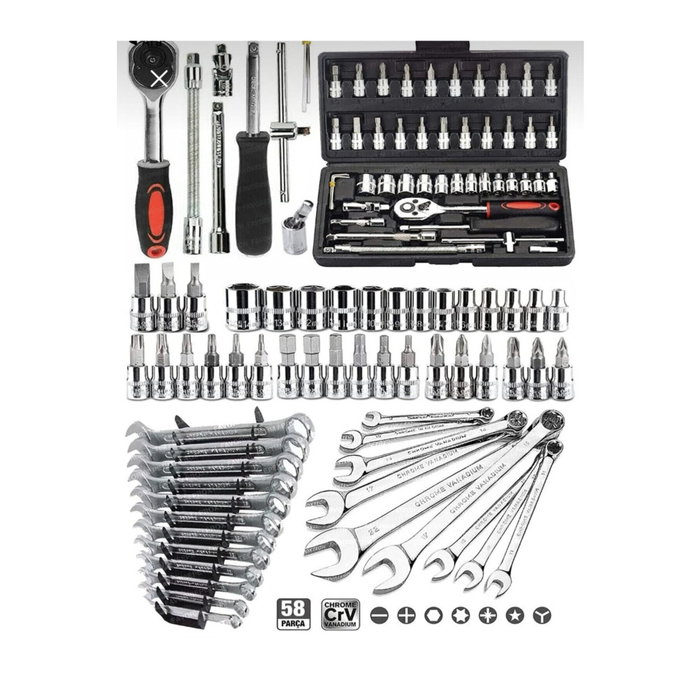 SB GLOBAL 58 Parça 46mini Lokma Takımı Otomatik Cırcırlı 1/4 12 Parça Kombine Açık Ağız-yıldız Anahtar Fiyatı