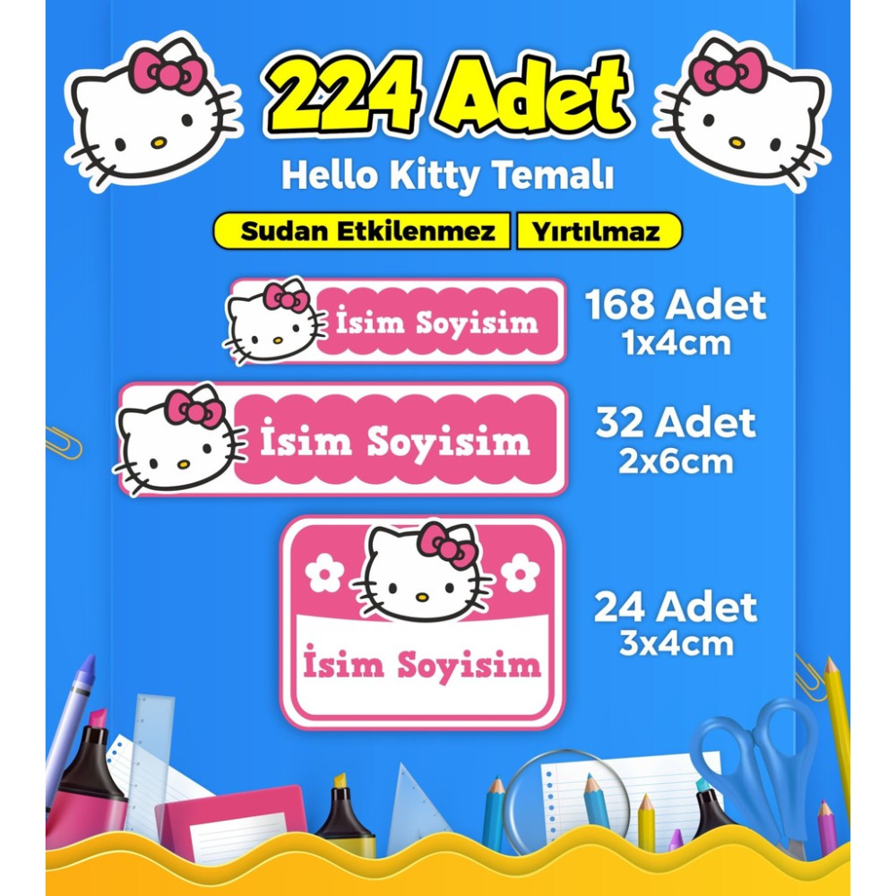 Sb Store Hello Kitty Okul Kreş İsim Etiketi Kalem Defter Özel İsim Yazılabilen Etiket Seti Model 5 - 224 Adet Okul Etiketi Fiyatı