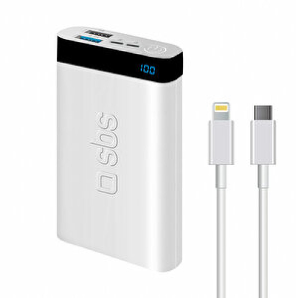 SBS Sbs İntelligent Fast Charge 10.000mah 2xusba + Type-c Çıkışlı Led Göstergeli 2m Type-c To Lightning Kablolu Powerbank Beyaz Cep Telefonu Şarj Cihazı Fiyatı